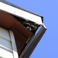 Raton laveur dans une corniche de maison.